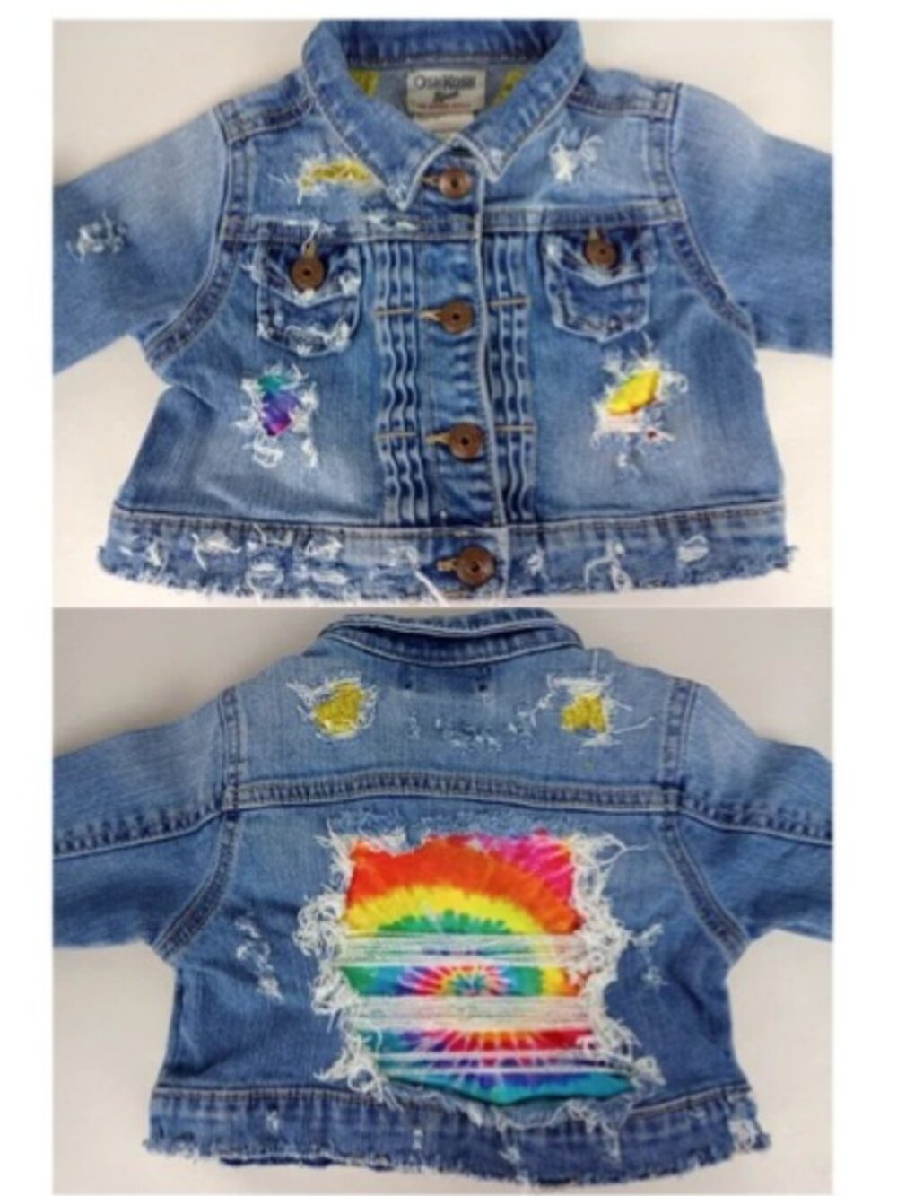 Y2K OshKosh B'gosh Baby 24 Months Distressed Denim Tie Dye Jacket